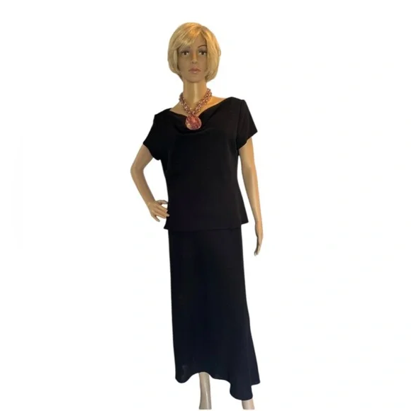 S.L. Fashions Black Evening Drape Neck Dress Size 12 - Picture 1 of 7